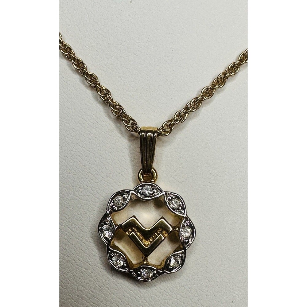Mario Valentino Vintage Gold Tone V-Logo Rhine Pendant Necklace Classic style